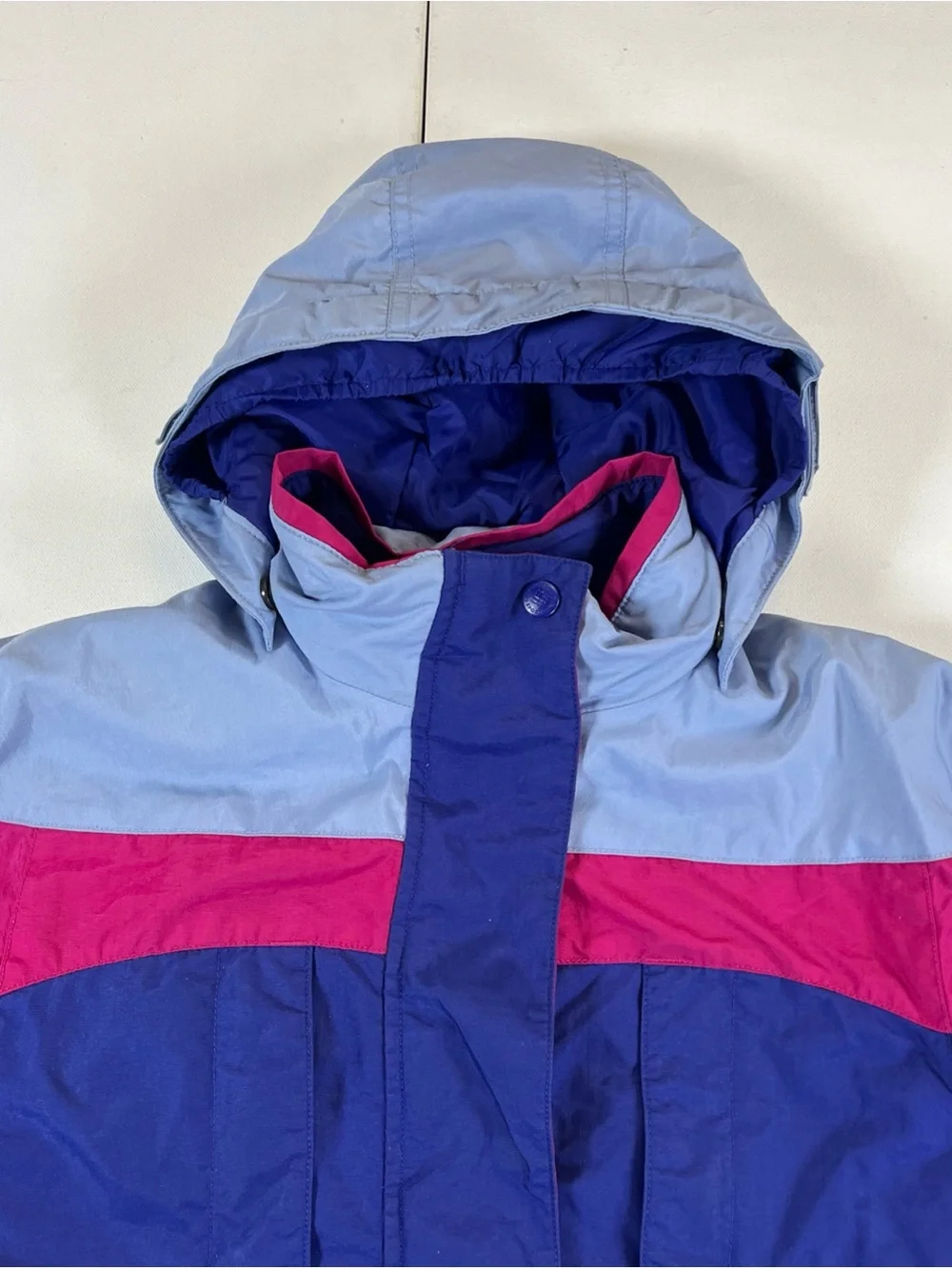 Vintage Columbia Bugaboo Jacket Youth 6 Blue Pink Ski Colorblock Hooded Nylon